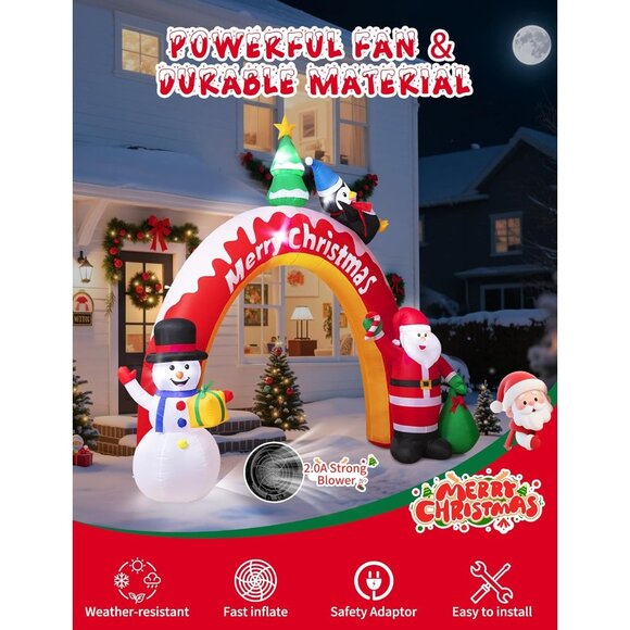 🆕10FT Christmas Inflatables Snowman&Santa Archway Blow Up Outdoor Decorations - Picture 6 of 9